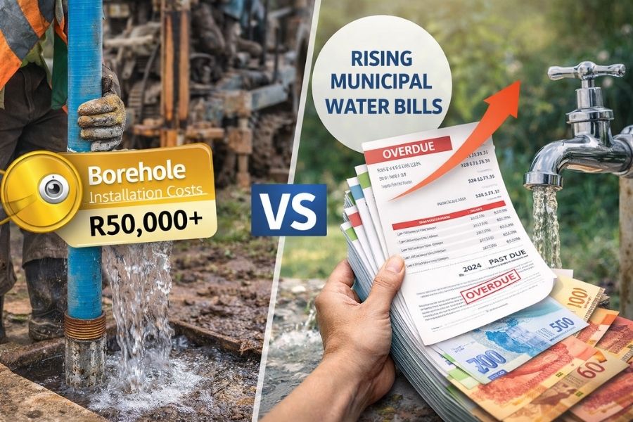Borehole vs Municipal Water Costs in South Africa (2026 Guide) 3 Comparison of borehole installation costs and rising municipal water bills in South Africa