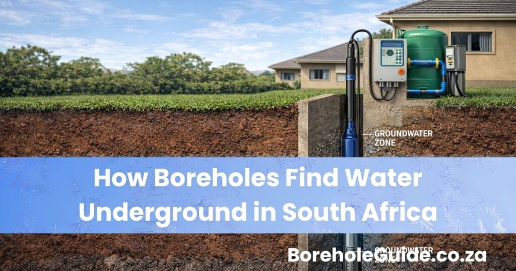 Cutaway view of a South African property showing a borehole reaching underground water-bearing rock