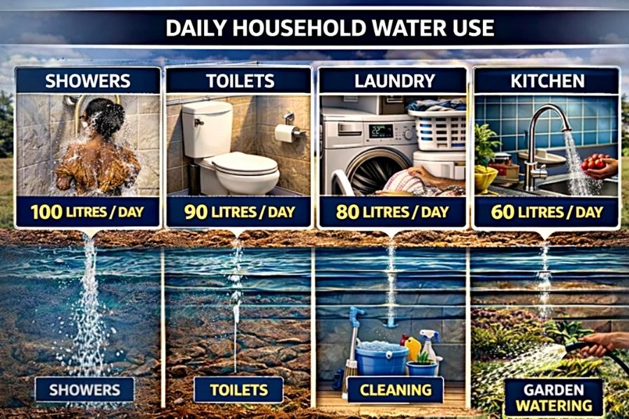 how much water does a household use daily